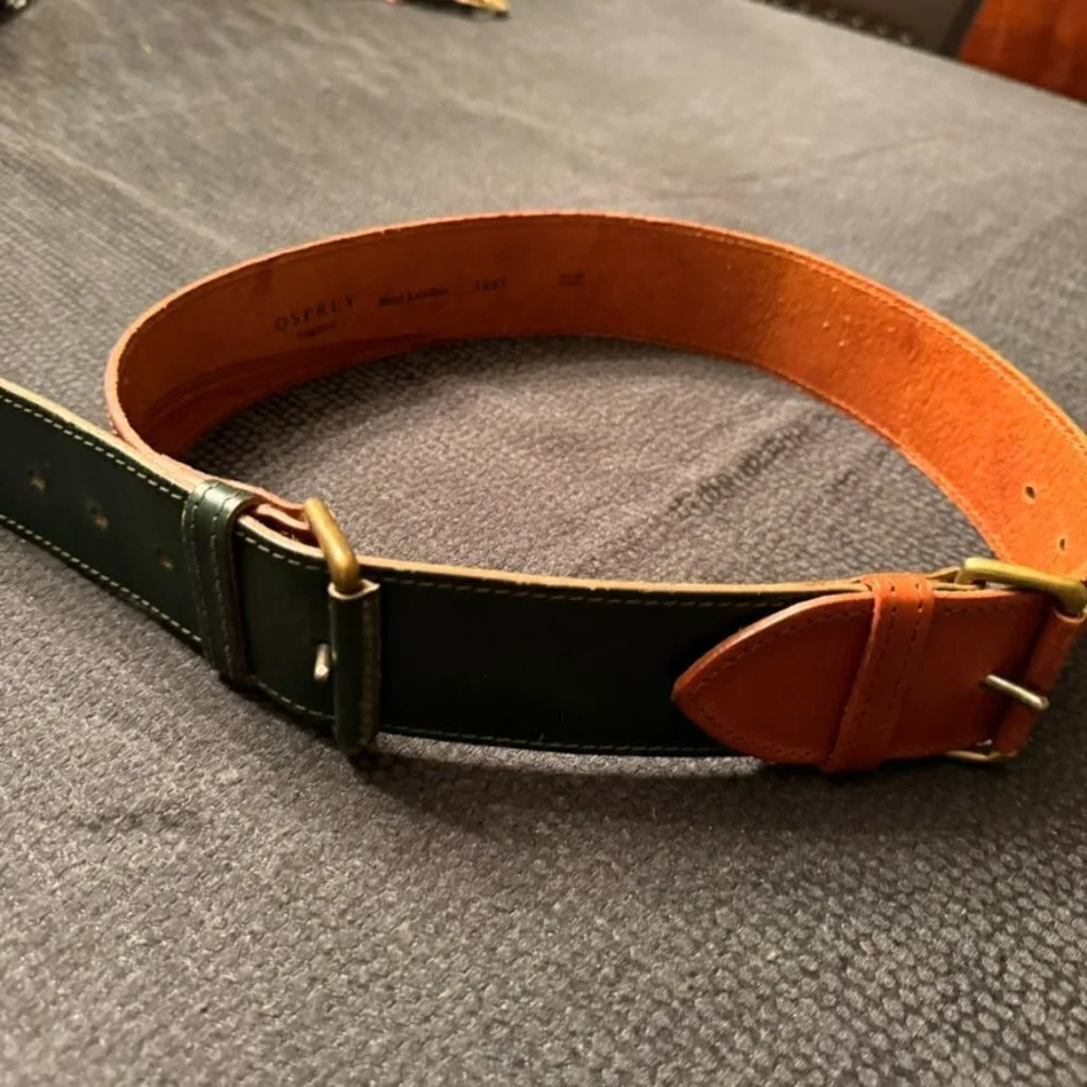 Osprey London Womens Genuine Leather Belt Forest Green Brown EUC Size 30 Small M